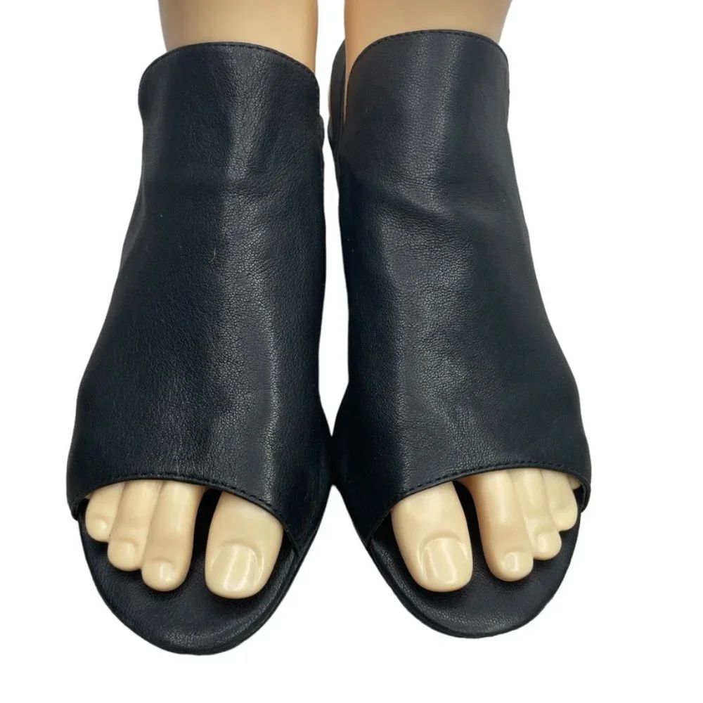 Van Eli Black Leather Open Toe Block Heel Elastic Slingback Sandals Size 8M‎